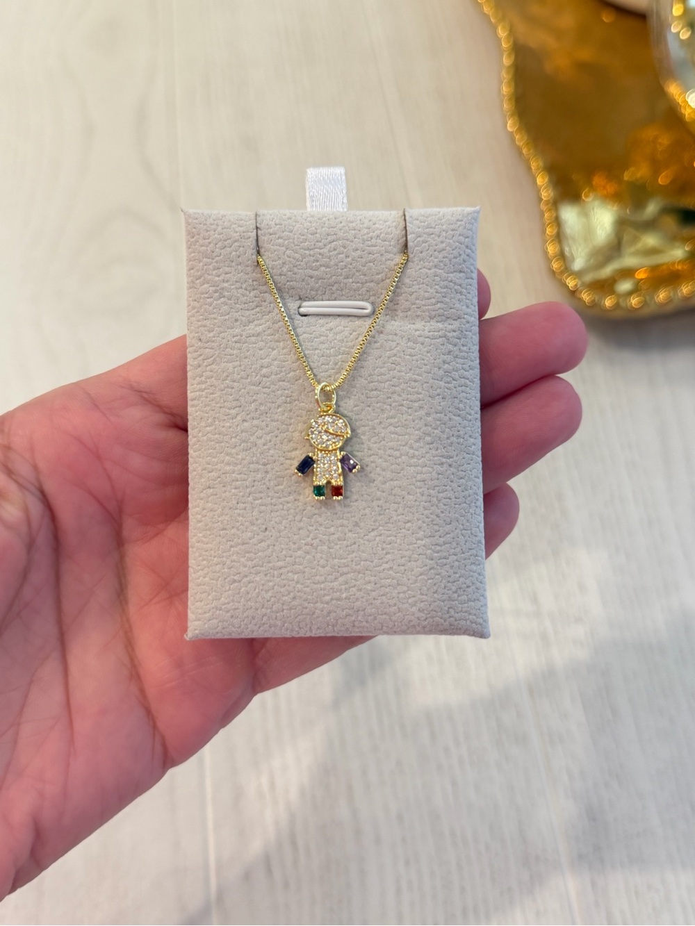 Gold-tone Multicolor Crystal Girl Pendant Necklace